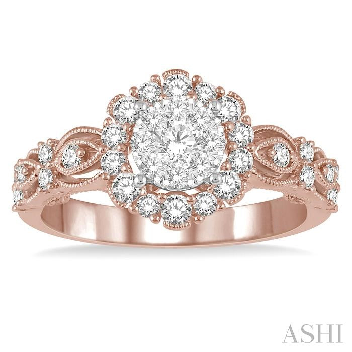 3/4 Ctw Diamond Lovebright Ring in 14K Rose and White Gold