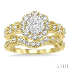 7/8 Ctw Diamond Lovebright Wedding Set with 3/4 Ctw Engagement Ring and 1/5 Ctw Wedding Band in 14K Yellow and White Gold