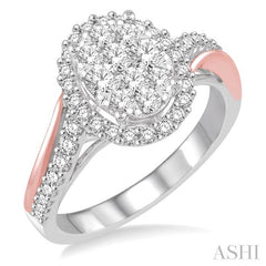 7/8 Ctw Diamond Lovebright Ring in 14K White and Rose Gold