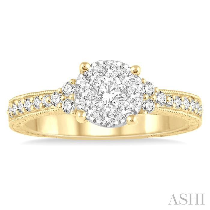 5/8 Ctw Round Shape Lovebright Diamond Cluster Ring in 14K Yellow and White Gold