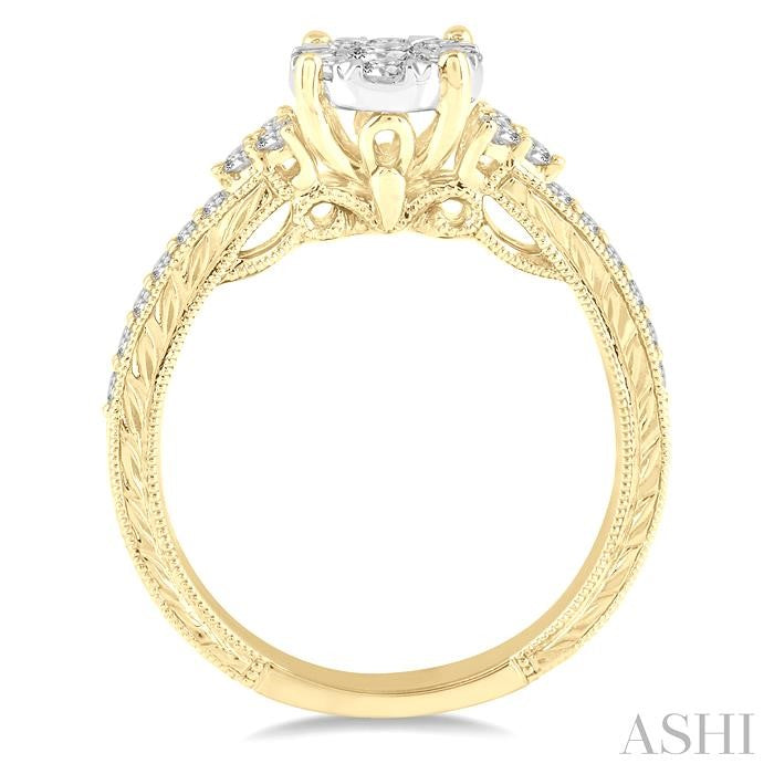 5/8 Ctw Round Shape Lovebright Diamond Cluster Ring in 14K Yellow and White Gold