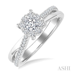 1/2 Ctw Round Shape Lovebright Split Criss Cross Round Cut Diamond Engagement Ring in 14K White Gold