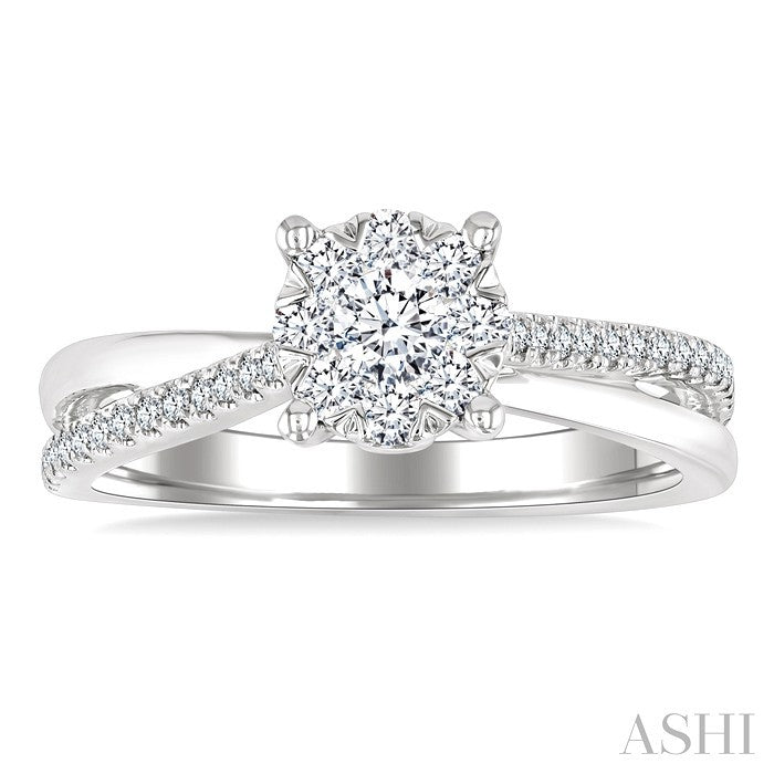 1/2 Ctw Round Shape Lovebright Split Criss Cross Round Cut Diamond Engagement Ring in 14K White Gold