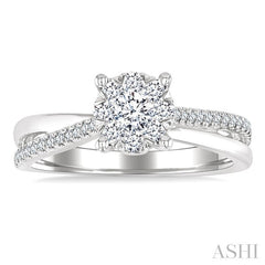 1/2 Ctw Round Shape Lovebright Split Criss Cross Round Cut Diamond Engagement Ring in 14K White Gold