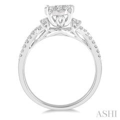 3/4 Ctw Crossed Split Shank Lovebright Diamond Cluster Ring in 14K White Gold
