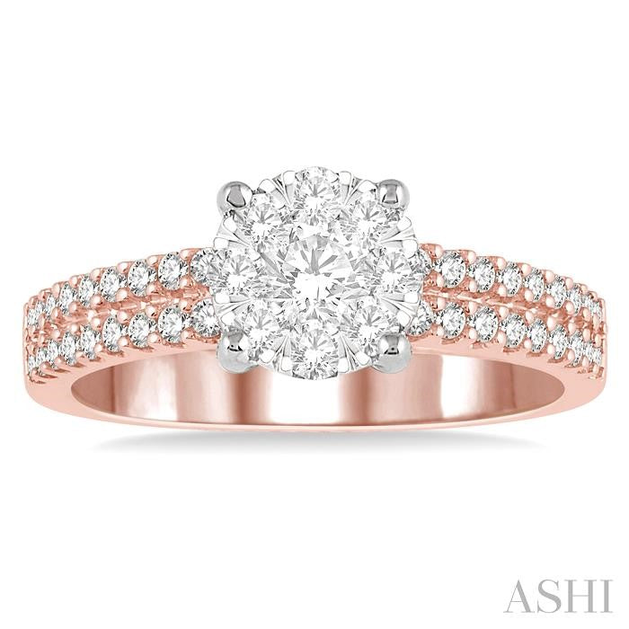 3/4 Ctw Round Lovebright Diamond Cluster Ring in 14K Rose and White Gold