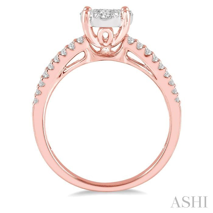 3/4 Ctw Round Lovebright Diamond Cluster Ring in 14K Rose and White Gold