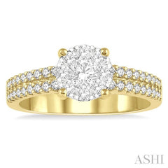 3/4 Ctw Round Lovebright Diamond Cluster Ring in 14K Yellow and White Gold