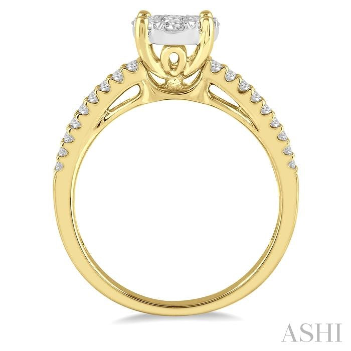 3/4 Ctw Round Lovebright Diamond Cluster Ring in 14K Yellow and White Gold