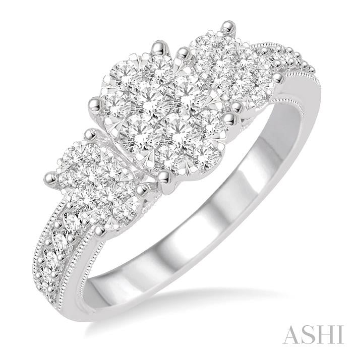 7/8 Ctw Oval Shape Diamond Lovebright Ring in 14K White Gold