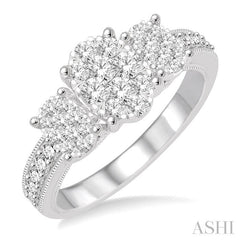 7/8 Ctw Oval Shape Diamond Lovebright Ring in 14K White Gold