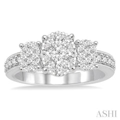 7/8 Ctw Oval Shape Diamond Lovebright Ring in 14K White Gold