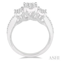 7/8 Ctw Oval Shape Diamond Lovebright Ring in 14K White Gold