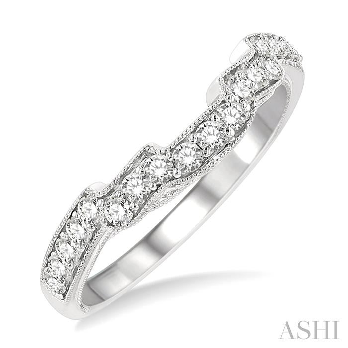 3/8 Ctw Stepped Lattice Arch Round Cut Diamond Wedding Band in 14K White Gold