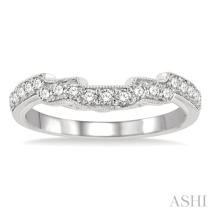 3/8 Ctw Stepped Lattice Arch Round Cut Diamond Wedding Band in 14K White Gold