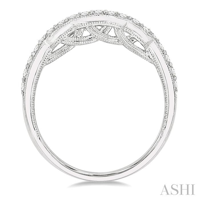 3/8 Ctw Stepped Lattice Arch Round Cut Diamond Wedding Band in 14K White Gold