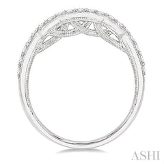 3/8 Ctw Stepped Lattice Arch Round Cut Diamond Wedding Band in 14K White Gold