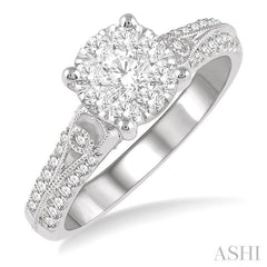 3/4 Ctw Round Shape Lovebright Diamond Cluster Ring in 14K White Gold