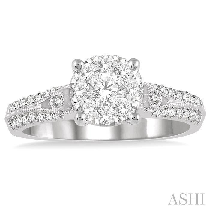 3/4 Ctw Round Shape Lovebright Diamond Cluster Ring in 14K White Gold