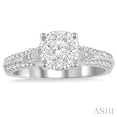 3/4 Ctw Round Shape Lovebright Diamond Cluster Ring in 14K White Gold