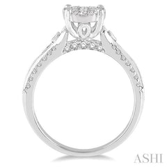 3/4 Ctw Round Shape Lovebright Diamond Cluster Ring in 14K White Gold