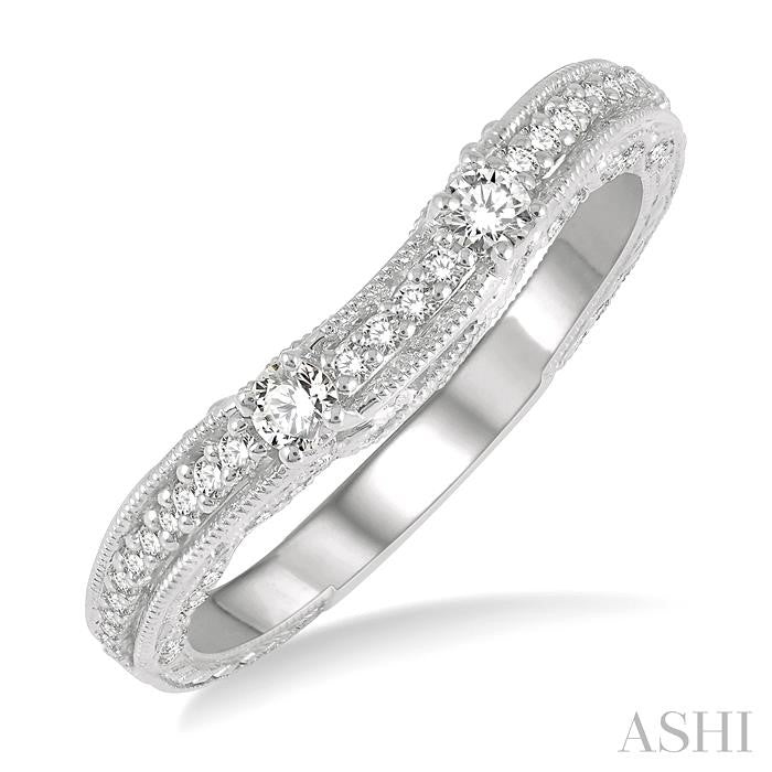 1/3 Ctw Carved Round Cut Diamond Wedding Band in 14K White Gold