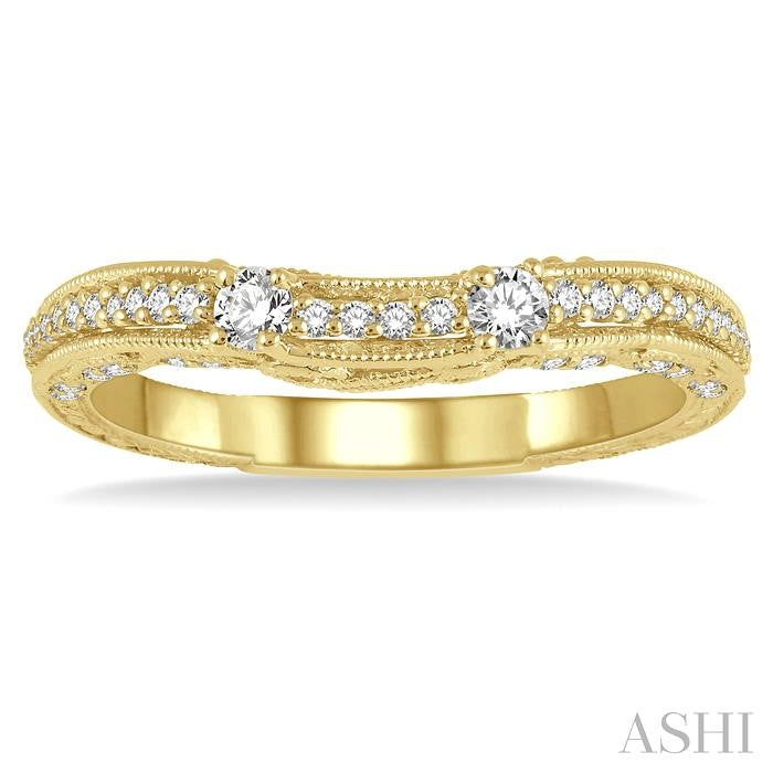 1/3 Ctw Carved Round Cut Diamond Wedding Band in 14K Yellow Gold