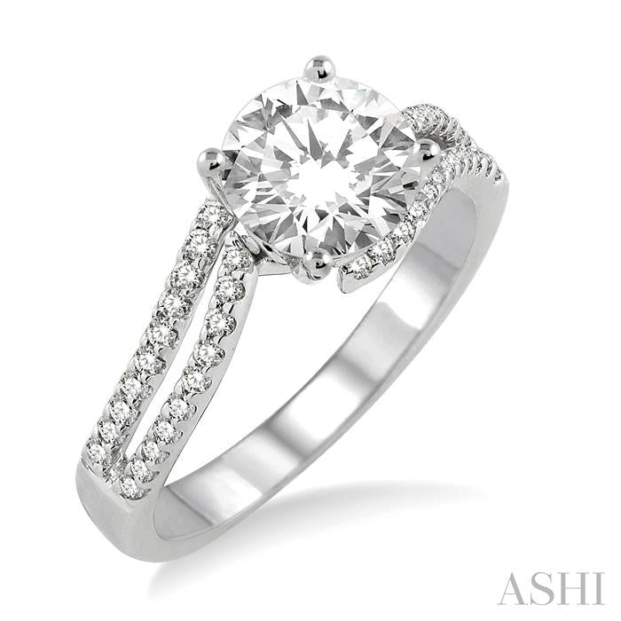 3/4 Ctw Diamond Engagement Ring with 1/2 Ct Round Cut Center Stone in 14K White Gold
