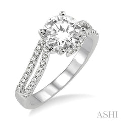 3/4 Ctw Diamond Engagement Ring with 1/2 Ct Round Cut Center Stone in 14K White Gold