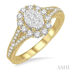 3/4 Ctw Oval Shape Lovebright Diamond Cluster Ring in 14K Yellow and White Gold