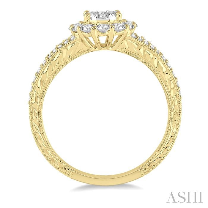 3/4 Ctw Oval Shape Lovebright Diamond Cluster Ring in 14K Yellow and White Gold
