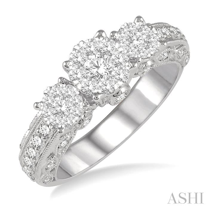 1 Ctw Tri-Mount Lovebright Round Cut Diamond Ring in 14K White Gold