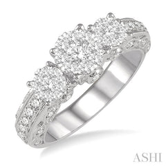 1 Ctw Tri-Mount Lovebright Round Cut Diamond Ring in 14K White Gold