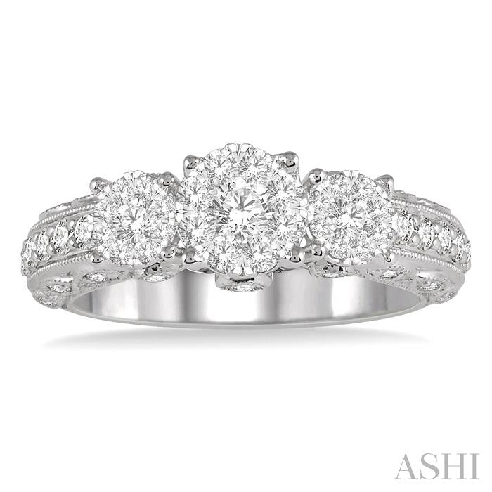1 Ctw Tri-Mount Lovebright Round Cut Diamond Ring in 14K White Gold