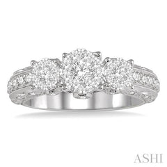 1 Ctw Tri-Mount Lovebright Round Cut Diamond Ring in 14K White Gold