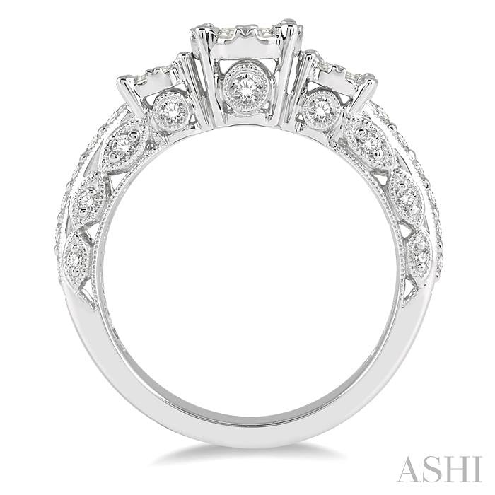 1 Ctw Tri-Mount Lovebright Round Cut Diamond Ring in 14K White Gold