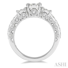 1 Ctw Tri-Mount Lovebright Round Cut Diamond Ring in 14K White Gold