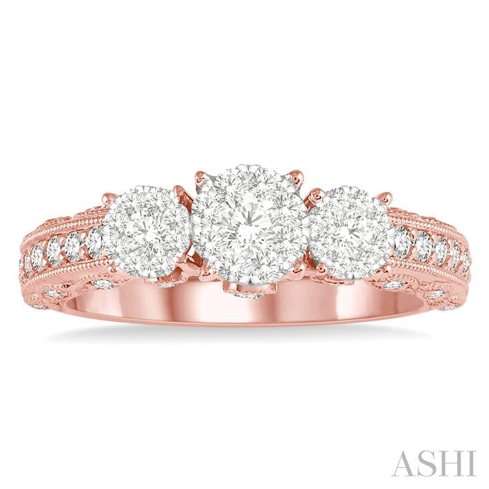 3/4 Ctw Tri-Mount Lovebright Round Cut Diamond Ring in 14K Rose & White Gold