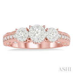 3/4 Ctw Tri-Mount Lovebright Round Cut Diamond Ring in 14K Rose & White Gold
