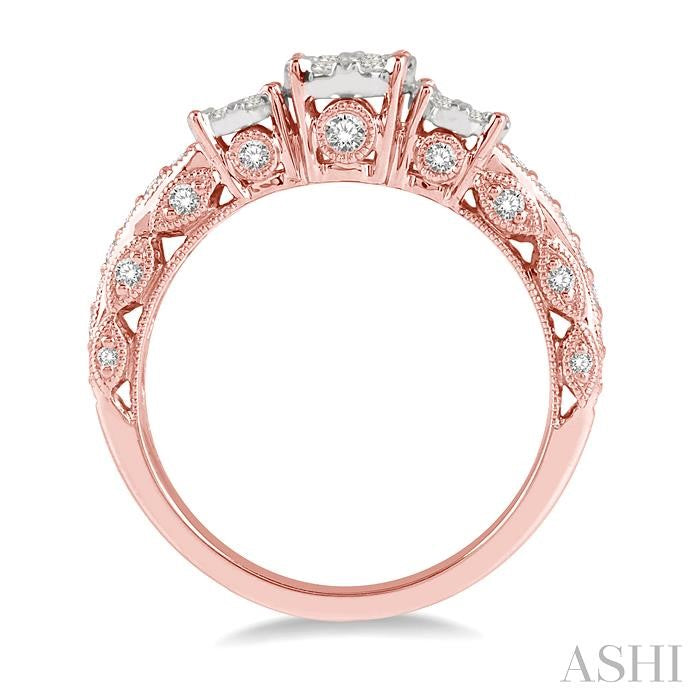 3/4 Ctw Tri-Mount Lovebright Round Cut Diamond Ring in 14K Rose & White Gold