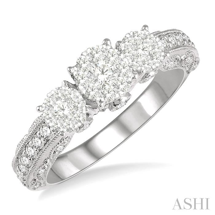 3/4 Ctw Tri-Mount Lovebright Round Cut Diamond Ring in 14K White Gold