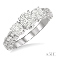 3/4 Ctw Tri-Mount Lovebright Round Cut Diamond Ring in 14K White Gold
