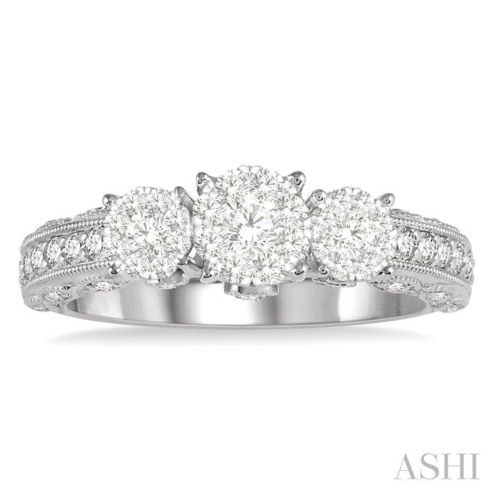 3/4 Ctw Tri-Mount Lovebright Round Cut Diamond Ring in 14K White Gold