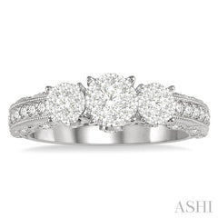 3/4 Ctw Tri-Mount Lovebright Round Cut Diamond Ring in 14K White Gold
