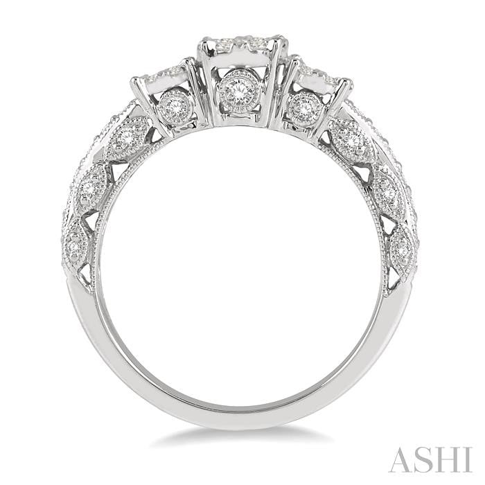 3/4 Ctw Tri-Mount Lovebright Round Cut Diamond Ring in 14K White Gold
