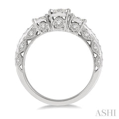 3/4 Ctw Tri-Mount Lovebright Round Cut Diamond Ring in 14K White Gold