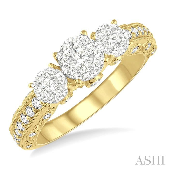 3/4 Ctw Tri-Mount Lovebright Round Cut Diamond Ring in 14K Yellow and White Gold