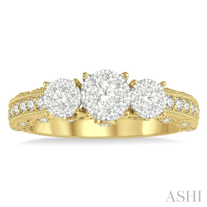 3/4 Ctw Tri-Mount Lovebright Round Cut Diamond Ring in 14K Yellow and White Gold