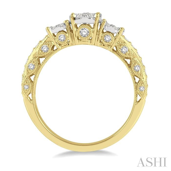 3/4 Ctw Tri-Mount Lovebright Round Cut Diamond Ring in 14K Yellow and White Gold