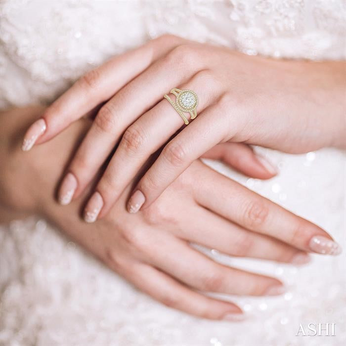 3/4 Ctw Lovebright Round Cut Diamond Wedding Set With 3/4 Ctw Round Split Shank Engagement Ring and 1/10 Ctw Wedding Band in 14K Yellow and White Gold